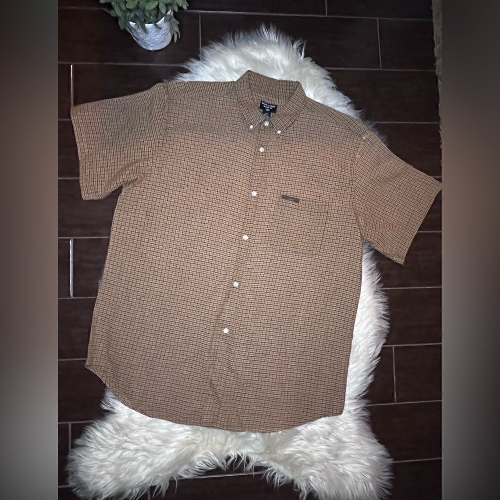 Ralph Lauren Jeans orange & olive plaid button down short sleeved shirt sz Large